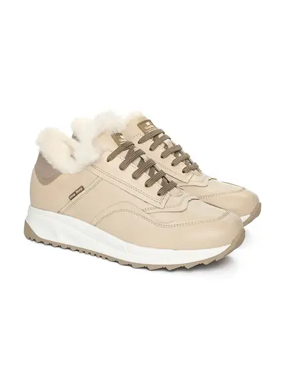 Кроссовки бежевые с меховой опушкой